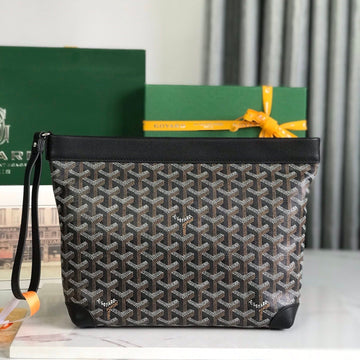 CONTI POUCH 24 IN BLACK LAMBSKIN AND GOYARDINE CANVAS by House Of Sarah
