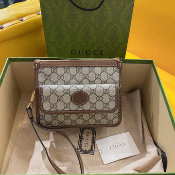 GG SMALL 21 CROSSBODY BAG WITH TAG IN BEIGE CANVAS AND BROWN CALFSKIN House Of Sarah Bags