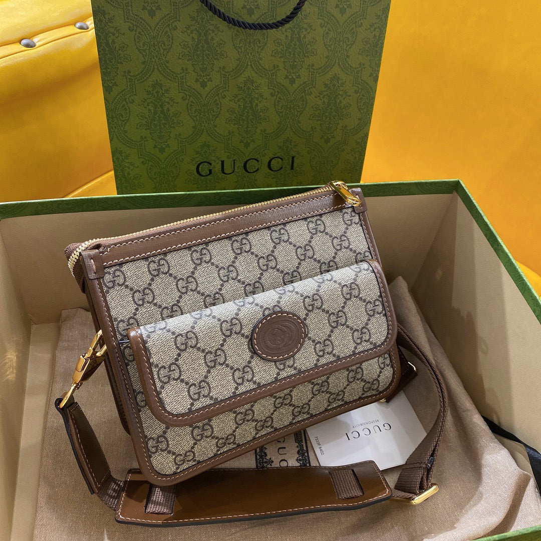 GG SMALL 21 CROSSBODY BAG WITH TAG IN BEIGE CANVAS AND BROWN CALFSKIN House Of Sarah Bags