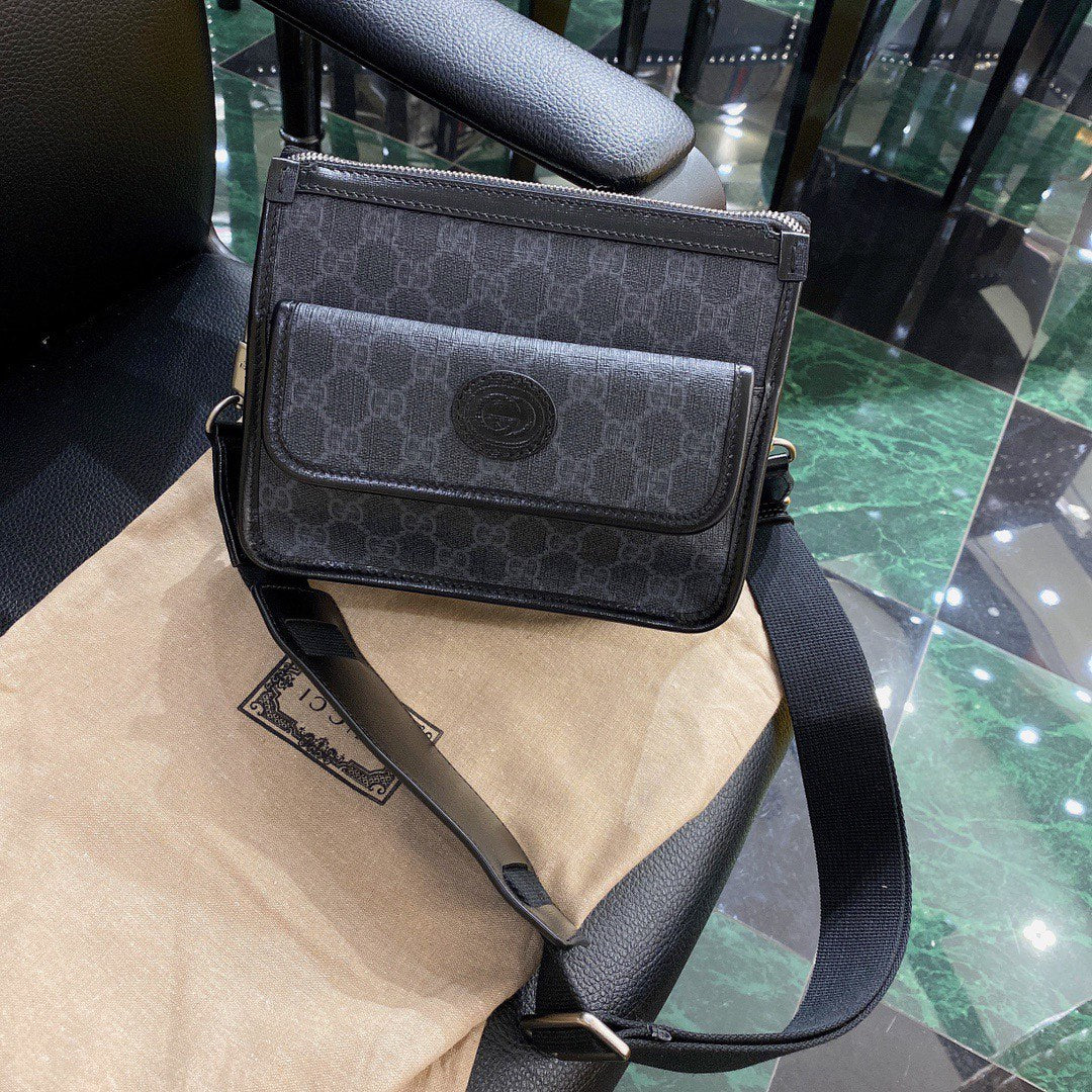 GG SMALL 21 CROSSBODY BAG WITH TAG IN BLACK CANVAS by House Of Sarah