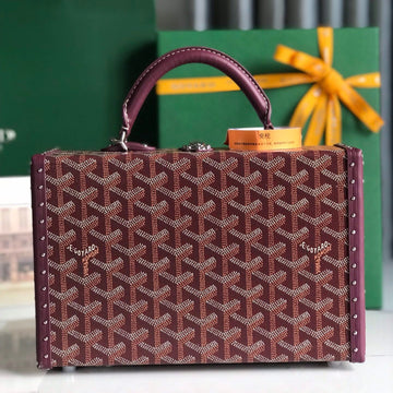 GRAND HÔTEL TRUNK BAG 24 IN BURGUNDY RED GOYARDINE CANVAS AND CALFSKIN House Of Sarah
