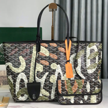 SAINT LOUIS PM BAG 34 IN GREEN LETTRES CAMOUFLAGE GOYARDINE CANVAS House Of Sarah