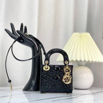 MICRO LADY 12 BAG IN GLOSSY BLACK LAMBSKIN By House Of Sarah