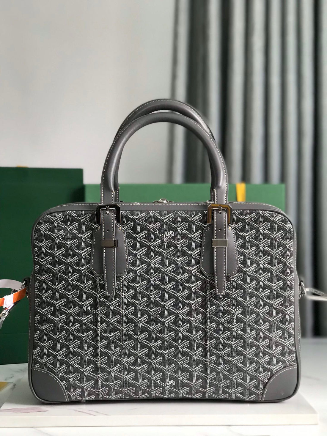 AMBASSADE DOCUMENT CASE 35 IN GRAY GOYARDINE CANVAS by House Of Sarah