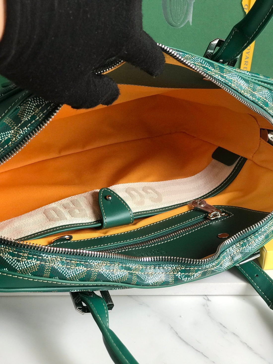 AMBASSADE DOCUMENT CASE 35 IN GREEN GOYARDINE CANVAS by House Of Sarah