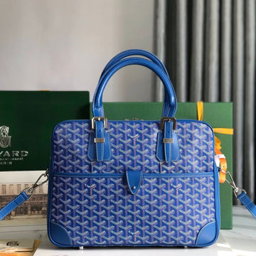 AMBASSADE DOCUMENT CASE 35 IN SAPPHIRE BLUE GOYARDINE CANVAS by House Of Sarah