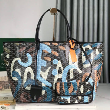 SAINT LOUIS GM BAG 40 IN BLUE LETTRES CAMOUFLAGE GOYARDINE CANVAS by House Of Sarah