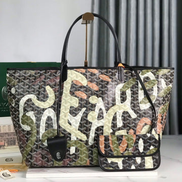 SAINT LOUIS GM BAG 40 IN GREEN LETTRES CAMOUFLAGE GOYARDINE CANVAS House Of Sarah