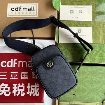 OPHIDIA MINI BAG 18 IN DARK BLUE MONOGRAM CANVAS AND BLACK LAMBSKIN TRIM House Of Sarah