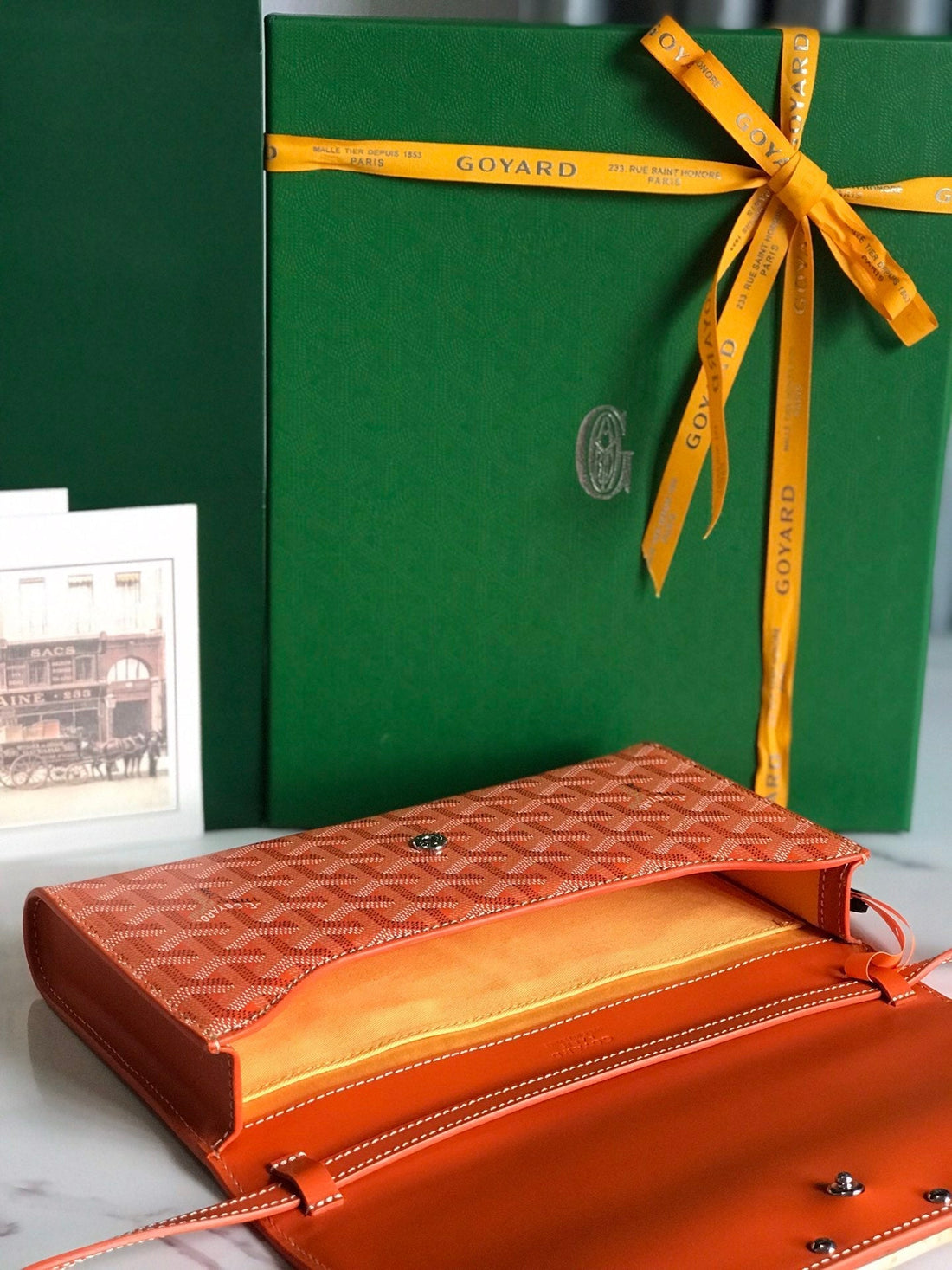 MONTE-CARLO PM CLUTCH 25 IN ORANGE GOYARDINE CANVAS House Of Sarah Bags