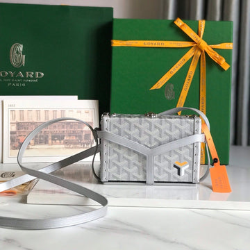 MINAUDIERE TRUNK BAG 17 IN WHITE GOYARDINE CANVAS House Of Sarah Bags