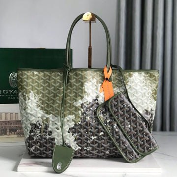 SAINT LOUIS PM BAG 34 IN GREEN MIX BLACK GOYARDINE CANVAS House Of Sarah