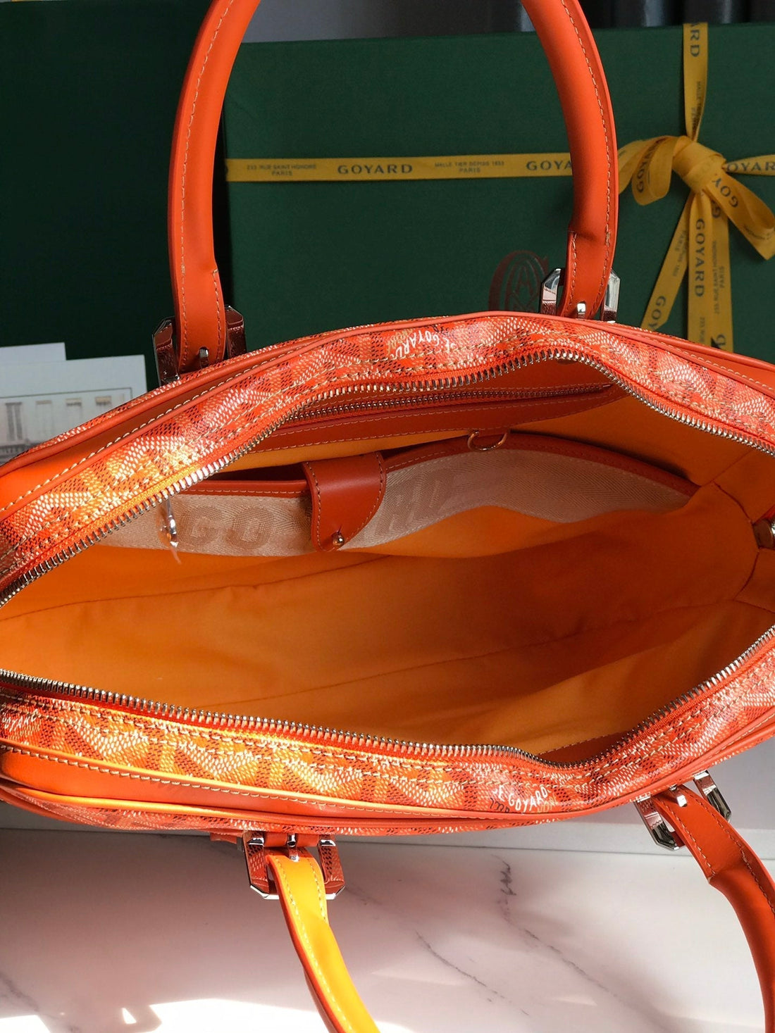 AMBASSADE DOCUMENT CASE 35 IN ORANGE GOYARDINE CANVAS House Of Sarah