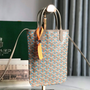 POITIERS CLAIRE-VOIE BAG 24 IN GREY MIX BLUE GOYARDINE CANVAS AND CALFSKIN by House Of Sarah