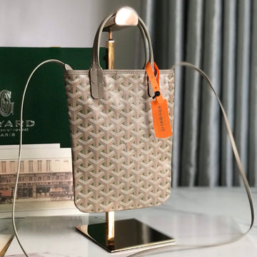 POITIERS CLAIRE-VOIE BAG 24 IN GREY MIX GREEN GOYARDINE CANVAS AND CALFSKIN House Of Sarah Bags
