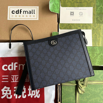 OPHIDIA POUCH 26 IN DARK BLUE MONOGRAM CANVAS AND BLACK LAMBSKIN TRIM House Of Sarah