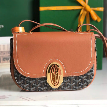 233 BAG 25 IN TAN CALFKIN AND BLACK GOYARDINE CANVAS by House Of Sarah