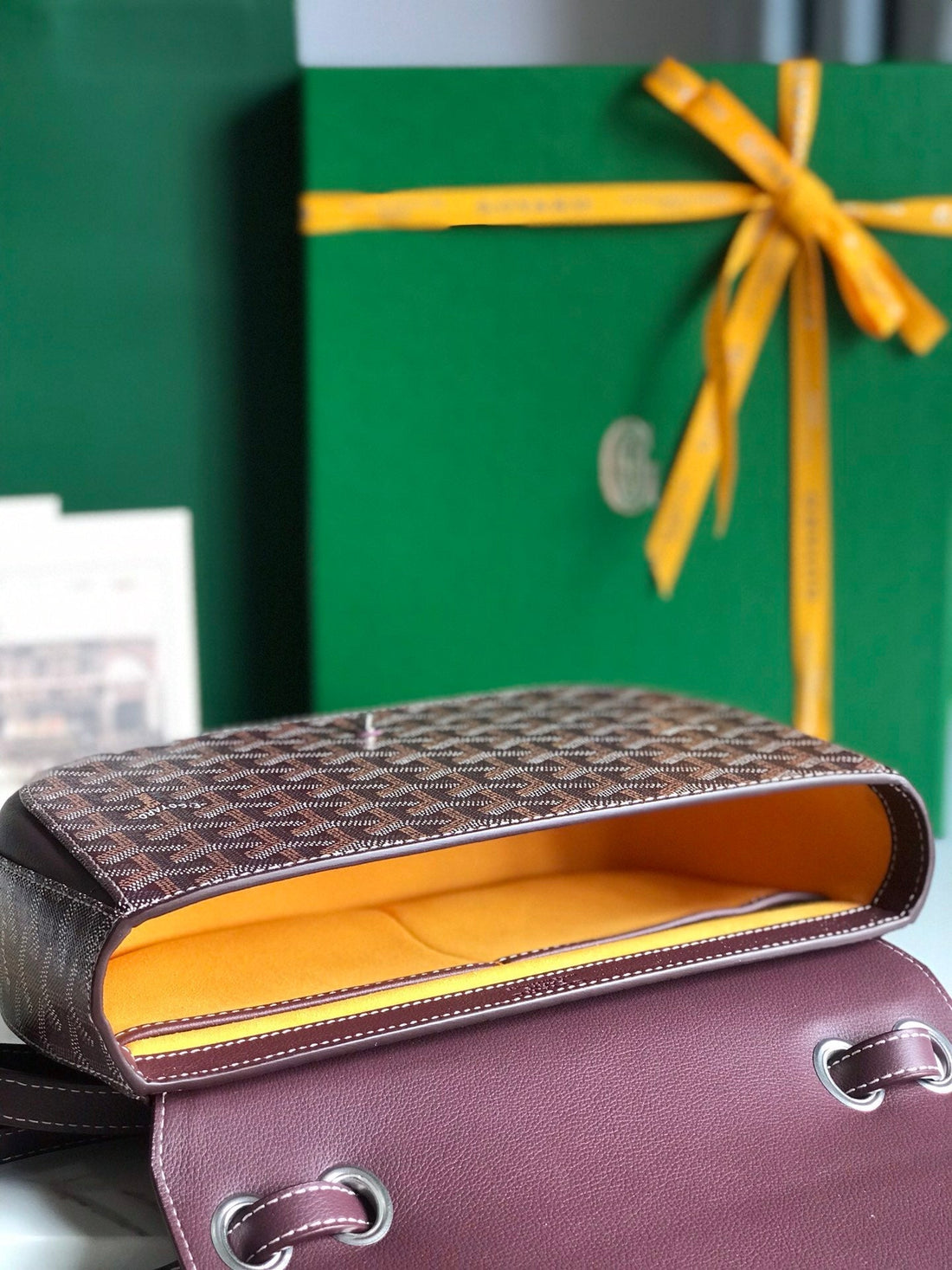 233 BAG 25 IN WINE RED CALFKIN AND GOYARDINE CANVAS by House Of Sarah