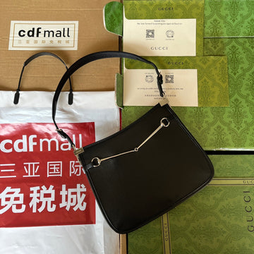 SLIM HORSEBIT SMALL SHOULDER BAG 23 IN BLACK CALFSKIN PALLADIUM HARDWARE House Of Sarah Bags