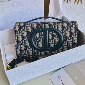 SIGNATURE CHAIN BAG 21 IN BLUE OBLIQUE JACQUARD By House Of Sarah