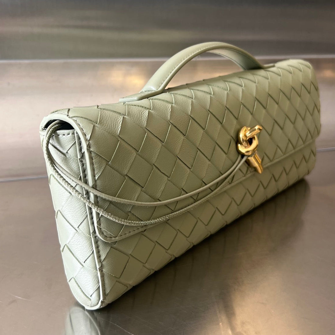 BV Long Clutch Andiamo With Handle 31cm Light Green Calfskin Ghw House Of Sarah