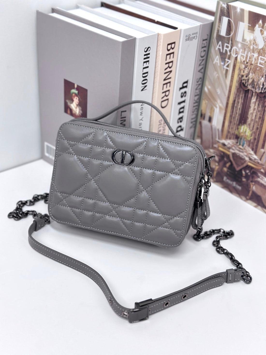 CARO BOX 19 IN GREY CALFSKIN House Of Sarah