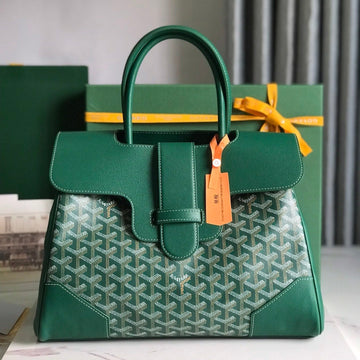 SAIGON SOUPLE BAG 34 IN GREEN GOYARDINE CANVAS AND CALFSKIN House Of Sarah Bags