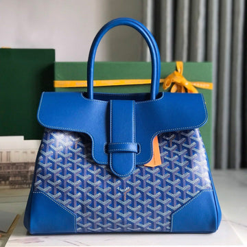 SAIGON SOUPLE BAG 34 IN CURIOUS BLUE GOYARDINE CANVAS AND CALFSKIN House Of Sarah Bags