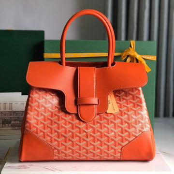 SAIGON SOUPLE BAG 34 IN RED ORANGE GOYARDINE CANVAS AND CALFSKIN House Of Sarah