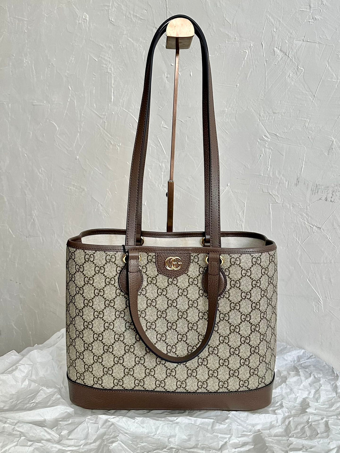 OPHIDIA SMALL TOTE BAG 31 BEIGE CANVAS AND BROWN CALFSKIN House Of Sarah Bags