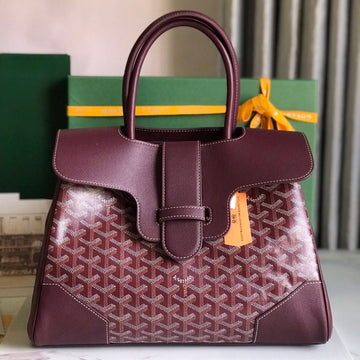 SAIGON SOUPLE BAG 34 IN BURGUNDY RED GOYARDINE CANVAS AND CALFSKIN House Of Sarah Bags