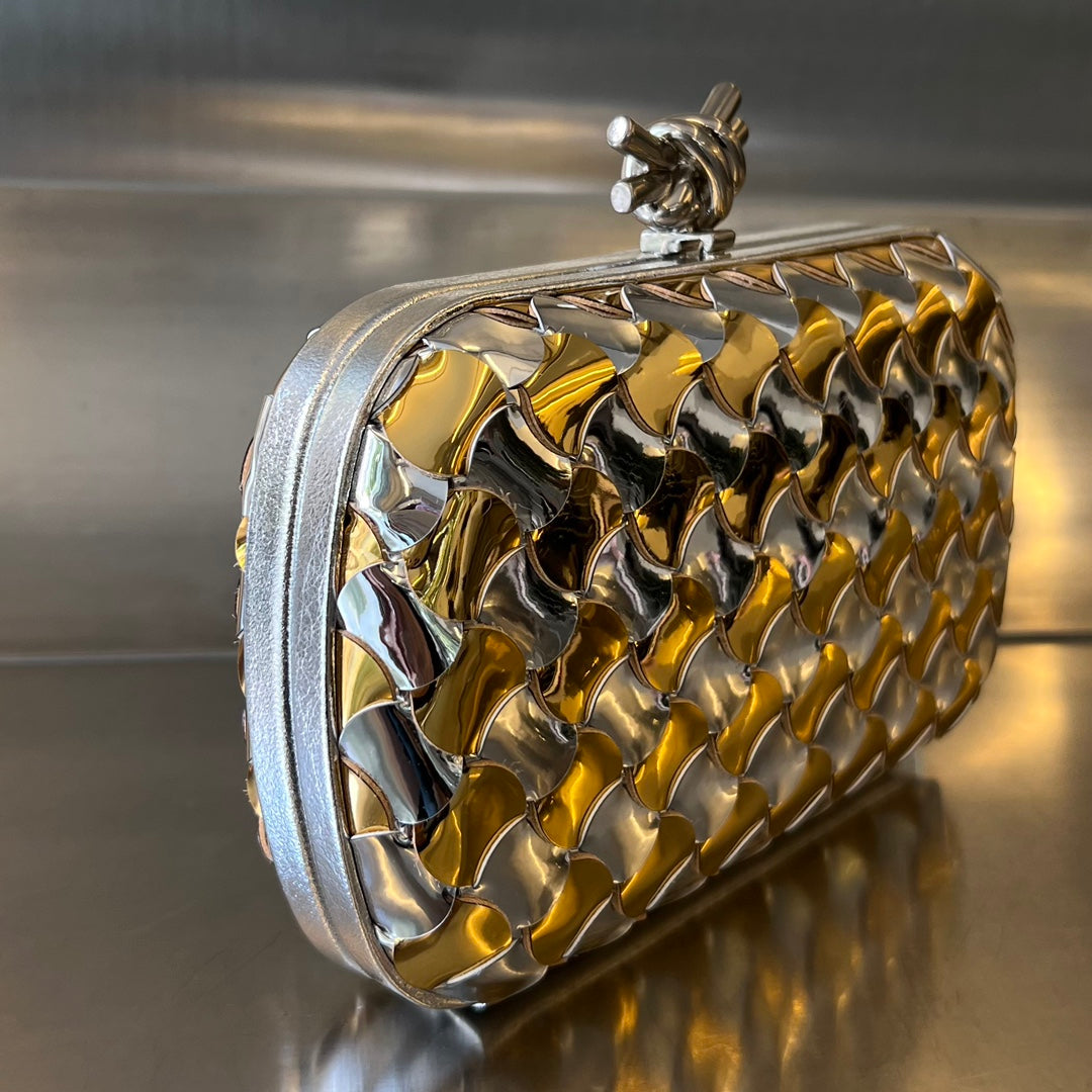 CLASSIC KNOT 19 IN GOLDEN MIX SILVER LAMBSKIN House Of Sarah Bags