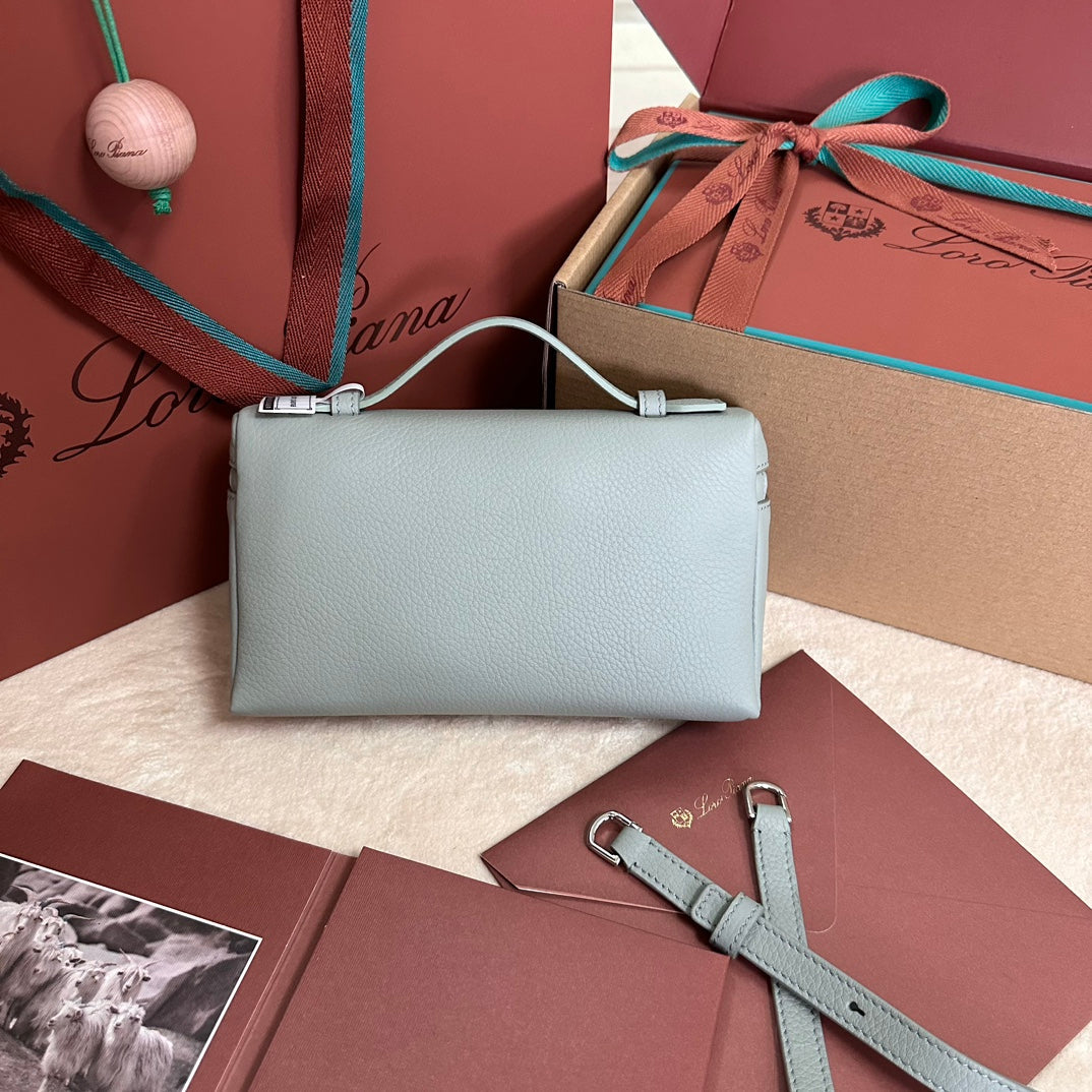EXTRA POCKET L19 IN POWDER BLUE GRAINED CALFSKIN WITH SILVER HARDWARE House Of Sarah