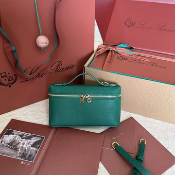 EXTRA POCKET L19 IN GREEN FOREST GRAINED CALFSKIN WITH GOLD HARDWARE House Of Sarah