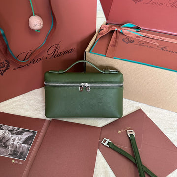 EXTRA POCKET L19 IN PINE GREEN CALFSKIN WITH SILVER HARDWARE House Of Sarah