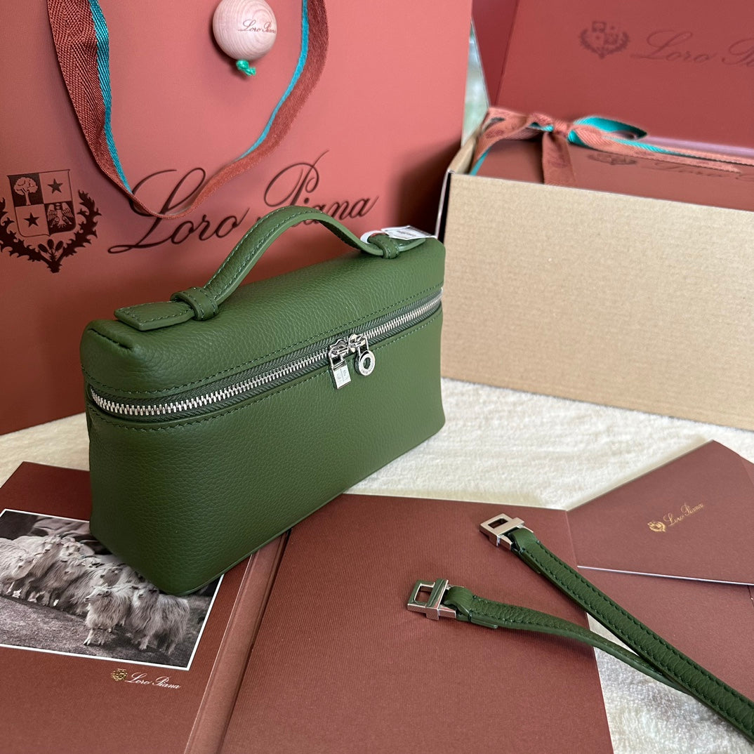 EXTRA POCKET L19 IN PINE GREEN CALFSKIN WITH SILVER HARDWARE House Of Sarah