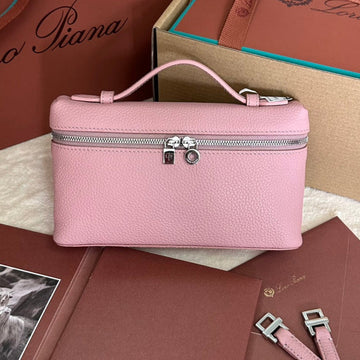 EXTRA POCKET L19 IN FLAMINGO PINK GRAINED CALFSKIN WITH SILVER HARDWARE by House Of Sarah