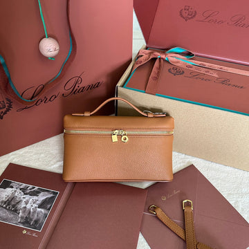 EXTRA POCKET L19 IN BRONZE BROWN GRAINED CALFSKIN WITH GOLD HARDWARE by House Of Sarah