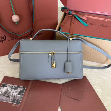 EXTRA BAG L27 IN COOL GRAY SMOOTH CALFSKIN WITH GOLD HARDWARE House Of Sarah