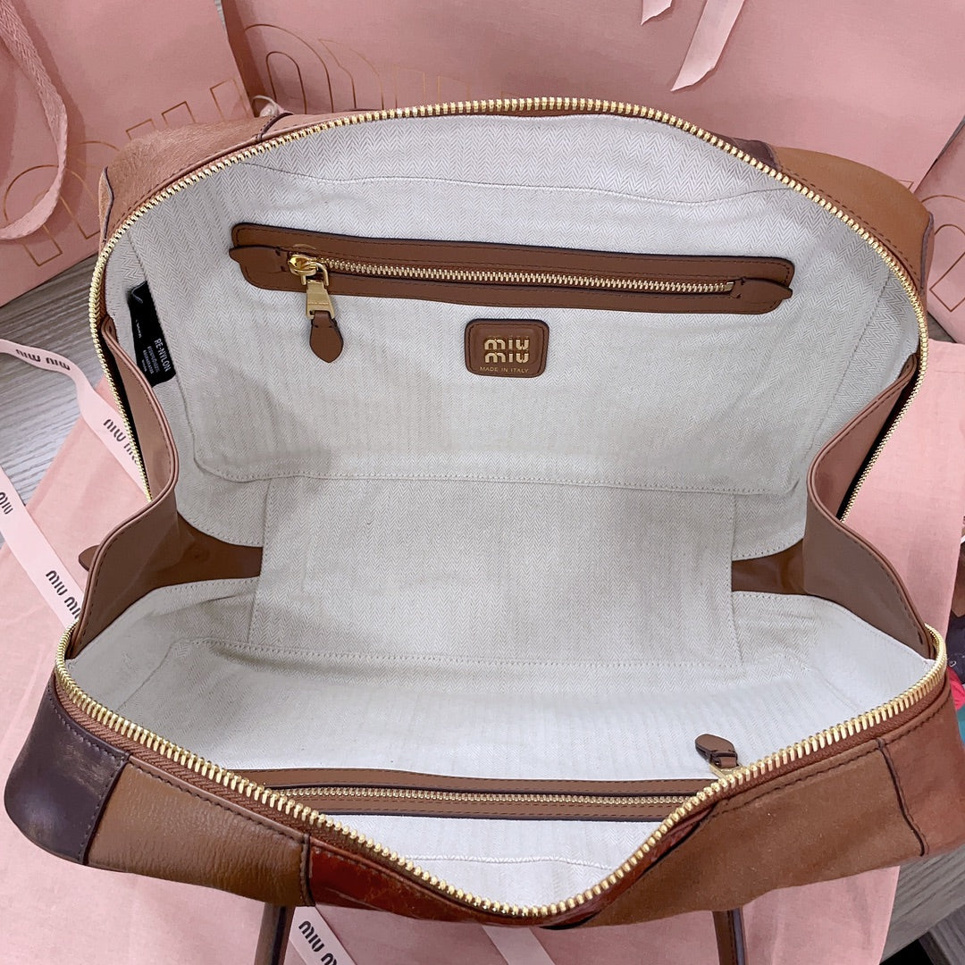 BEAU TOP HANDLE BAG 34 IN COGNAC LEATHER PATCHWORK House Of Sarah