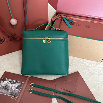 EXTRA POCKET BACKPACK L23.5 IN TEAL GREEN CALFSKIN WITH GOLD HARDWARE House Of Sarah Bags