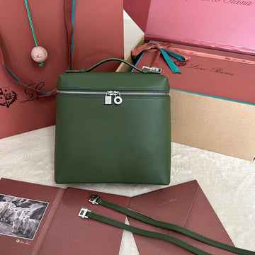 EXTRA POCKET BACKPACK L23.5 IN PINE GREEN CALFSKIN WITH SILVER HARDWARE House Of Sarah