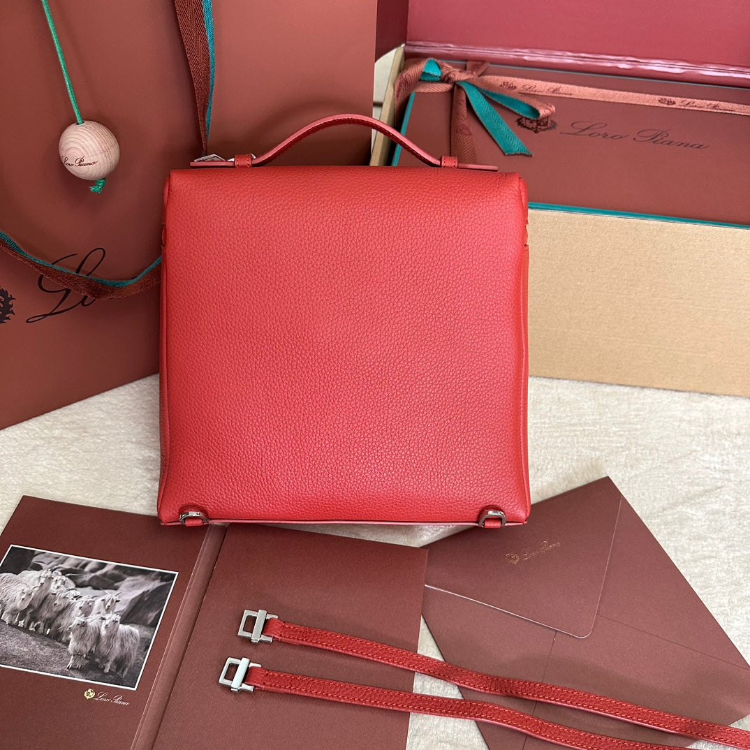 EXTRA POCKET BACKPACK L23.5 IN CINOBER RED CALFSKIN WITH SILVER HARDWARE by House Of Sarah