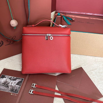 EXTRA POCKET BACKPACK L23.5 IN CINOBER RED CALFSKIN WITH SILVER HARDWARE House Of Sarah Bags