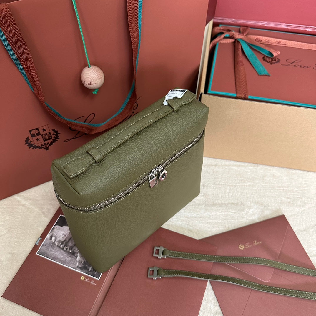 EXTRA POCKET BACKPACK L23.5 IN ARMY GREEN CALFSKIN WITH SILVER HARDWARE House Of Sarah