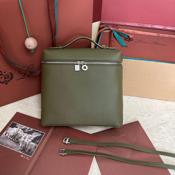 EXTRA POCKET BACKPACK L23.5 IN ARMY GREEN CALFSKIN WITH SILVER HARDWARE House Of Sarah