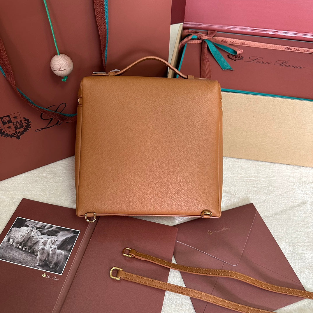EXTRA POCKET BACKPACK L23.5 IN GINGER ORANGE CALFSKIN WITH GOLD HARDWARE by House Of Sarah
