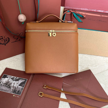 EXTRA POCKET BACKPACK L23.5 IN GINGER ORANGE CALFSKIN WITH GOLD HARDWARE by House Of Sarah