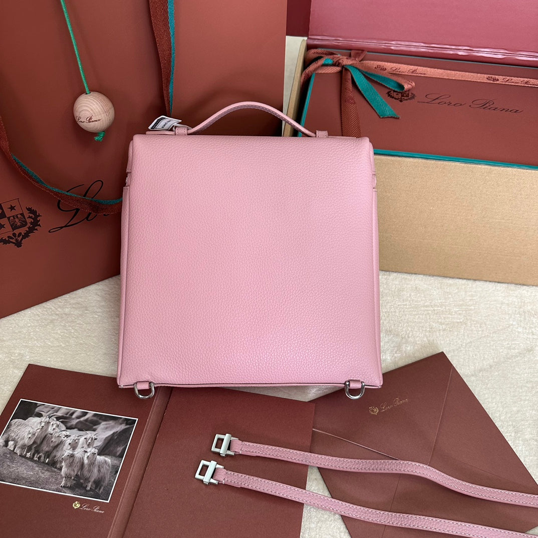 EXTRA POCKET BACKPACK L23.5 IN BABY PINK CALFSKIN WITH SILVER HARDWARE House Of Sarah Bags