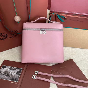 EXTRA POCKET BACKPACK L23.5 IN BABY PINK CALFSKIN WITH SILVER HARDWARE House Of Sarah Bags